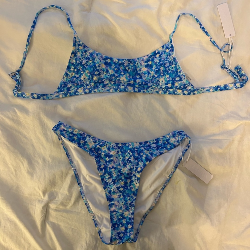 Blue floral patterned bikini from Bright Swimwear.
